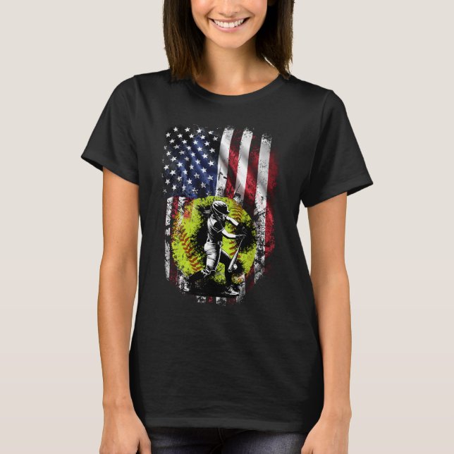 T-shirt Batterie de softball patriotique avec drapeau amér (Devant)