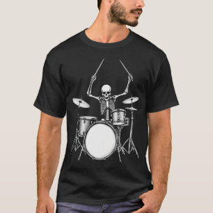 T-shirt Batteur de Rock N Roll squelette jouant de la batt