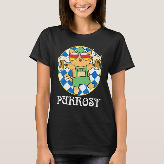 T-shirt Bavarois Octoberfest Lederhosen Chat Boire Bière (Devant)