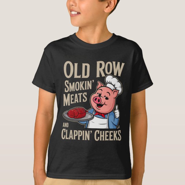 T-shirt Bbq Old Row Smoking Meats And Clappin Cheeks  (Devant)