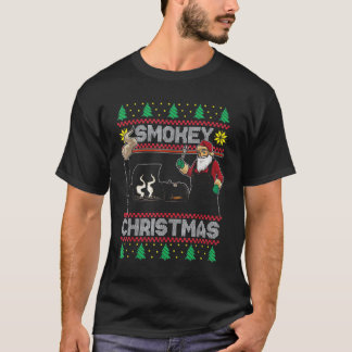 T-shirt BBQ Père Noël Grillant Rôti Sur Fumeur