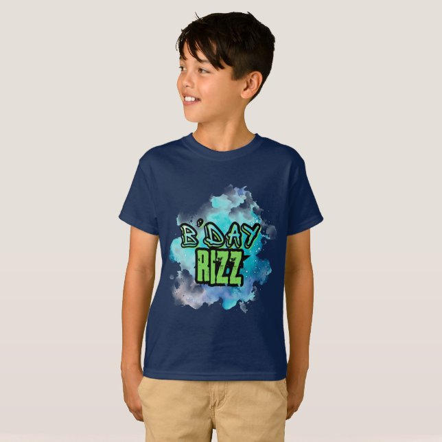 T-shirt B'Day (Anniversaire) Rizz Green Et Monochromatic B (Devant entier)