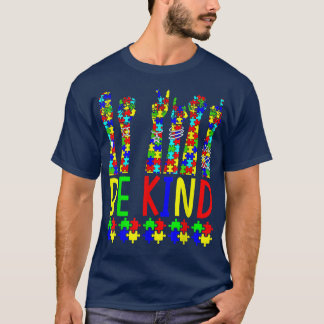 T-shirt Be Kind Hand Sign Language Puzzle Sensibilisation 