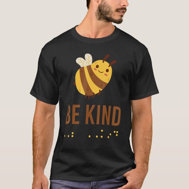 T-shirt Be Kind Sign Braille Language Bee Graphic Yellow (Devant)