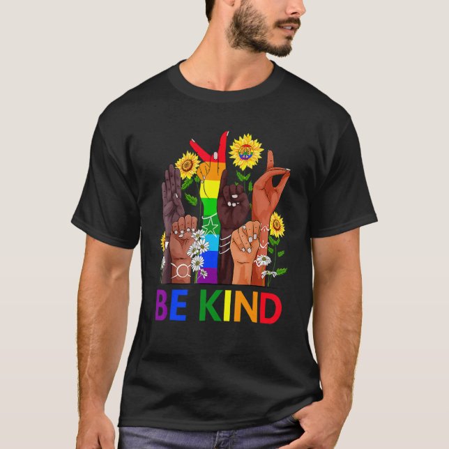 T-shirt Be Kind Sign Language Hand Talking Lgbtq+ Gay Les (Devant)