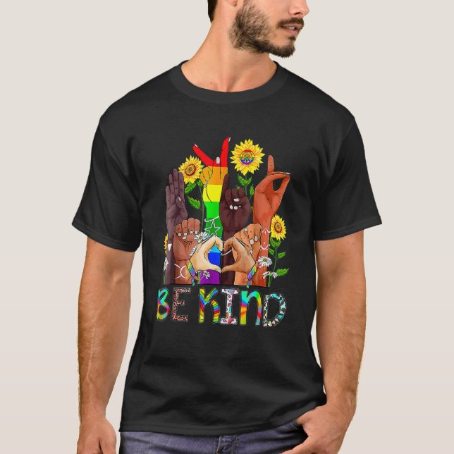 T-shirt Be Kind Sign Language Hand Talking LGBTQ+ Gay Les  (Devant)
