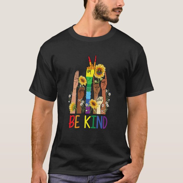 T-shirt Be Kind Sign Language Hand Talking Lgbtq+ Gay Les (Devant)