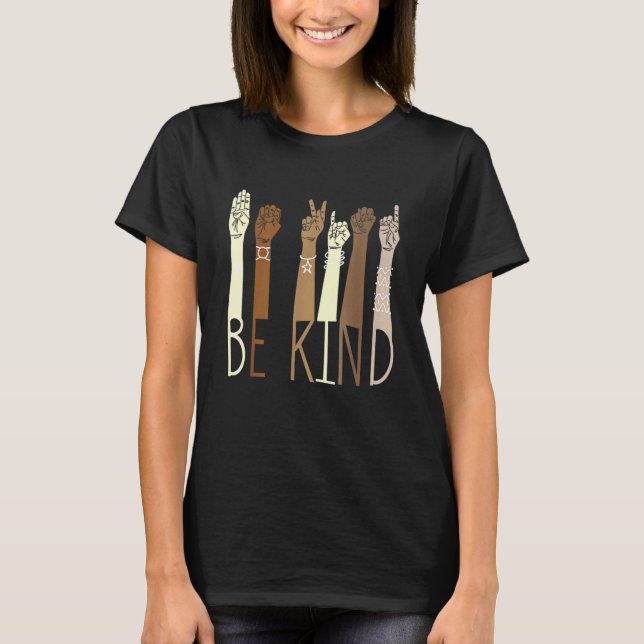 T-shirt Be Kind Sign Language Hand Talking Teacher Interp (Devant)