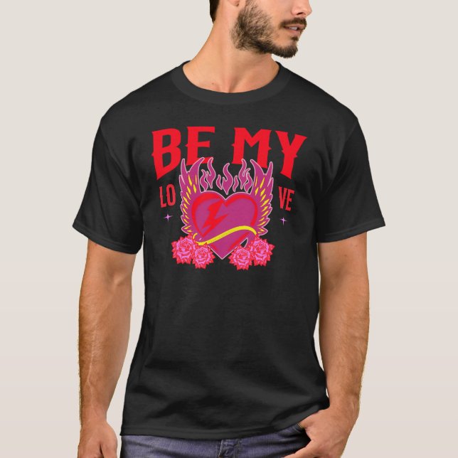 T-shirt Be My Love Retro Cool Heart Rose Biker Valentine (Devant)
