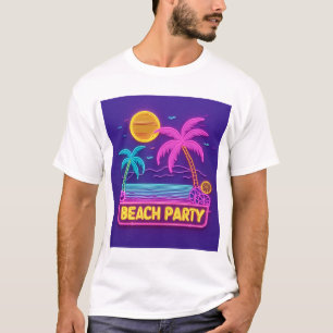 T-shirt Beach Party Neon - Retro Sunset & Palms Tee