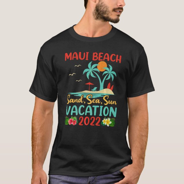 T-shirt Beach Vacation 2022 Retro Sunset Hawaii Maui Beach (Devant)