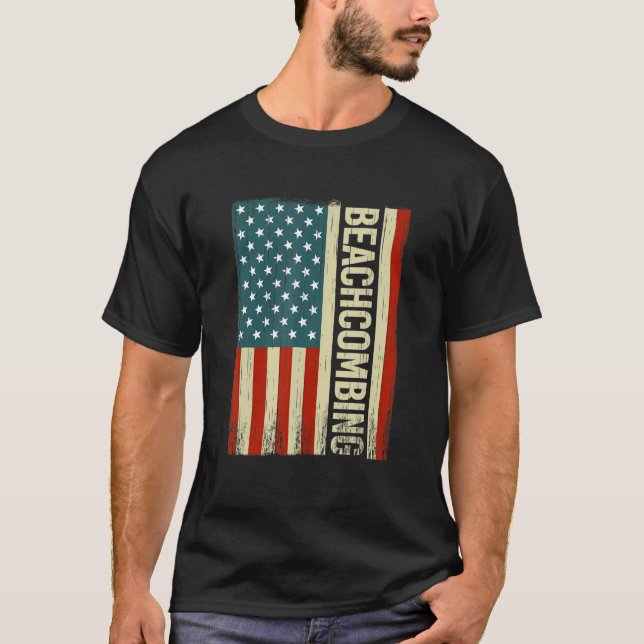 T-shirt Beachcombing USA Flag 4th of July beachcomb beachc (Devant)