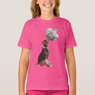 T-shirt Beagle Chien blanc chiot Rose mignonne 