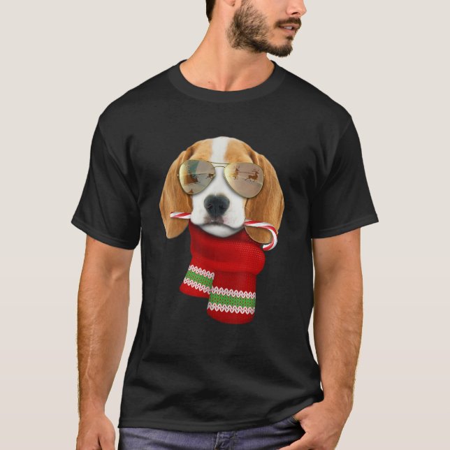T-shirt Beagle Christmas Gift for Dog Lovers Puppy Sunglas (Devant)