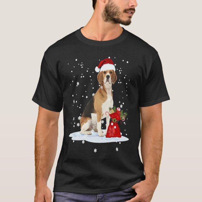 T-shirt Beagle Christmas  Santa Hat Animal  Kids (Devant)