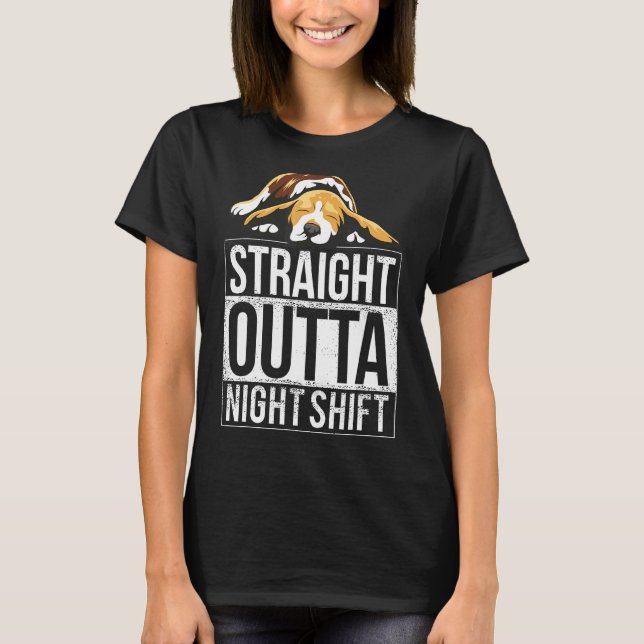 T-shirt Beagle Cute Napping Night Shift (Devant)