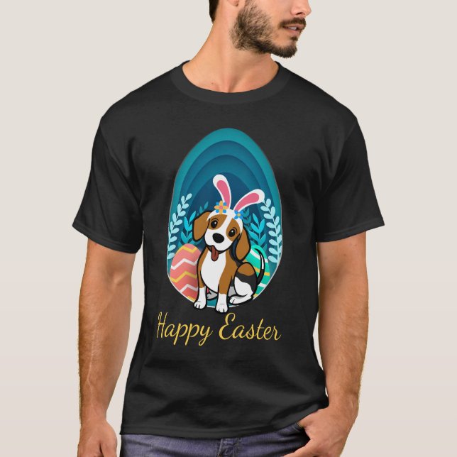 T-shirt Beagle de Pâques mignon heureux (Devant)