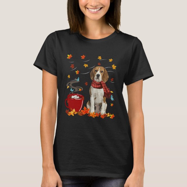 T-shirt Beagle Dog Scarf Fall Chocolate Autumn (Devant)