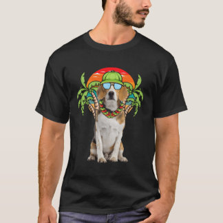 T-shirt Beagle Hawaïen Portant Des Lunettes De Soleil Sur