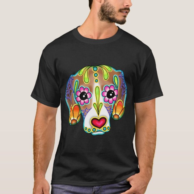 T-shirt Beagle - Jour de la mort Sugar Skull Chien (Devant)