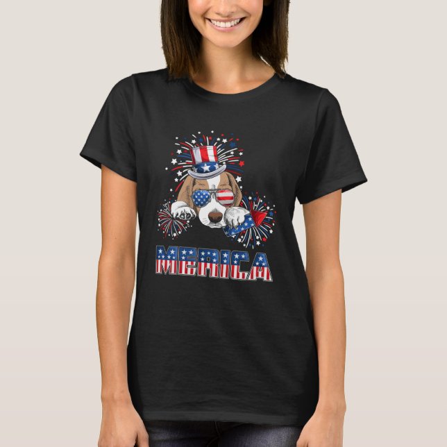 T-shirt Beagle Merica Firework 4th Of July Men Boys Dog (Devant)