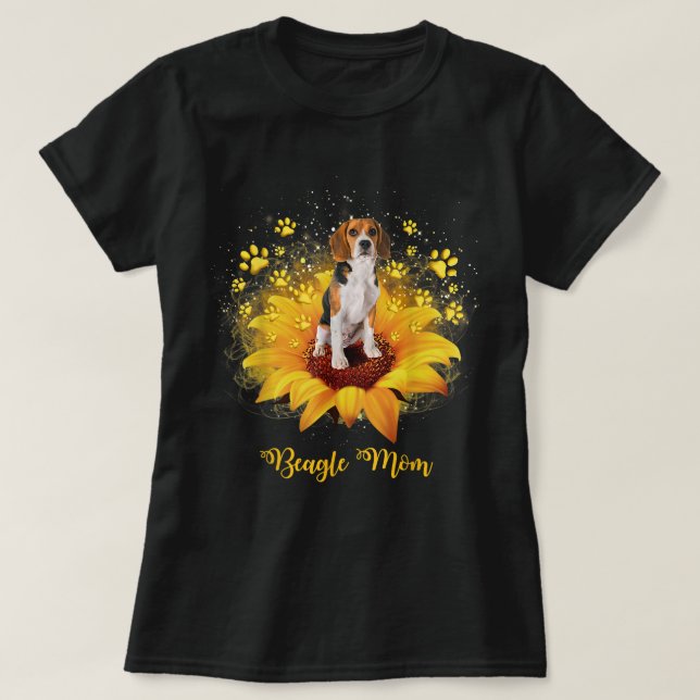 T-shirt Beagle Mom Sunflower With Dog Paw Mother's Day  (Design devant)