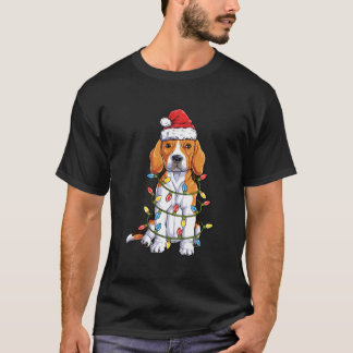 T-shirt Beagle Père Noël Noël Arbre Lumières Noël Cadeaux