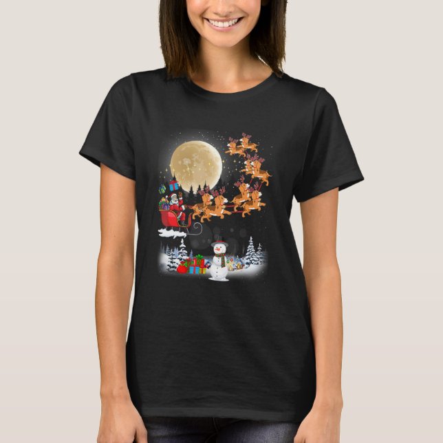 T-shirt Beagle Reindeer Santa Sleigh Christmas Dog (Devant)