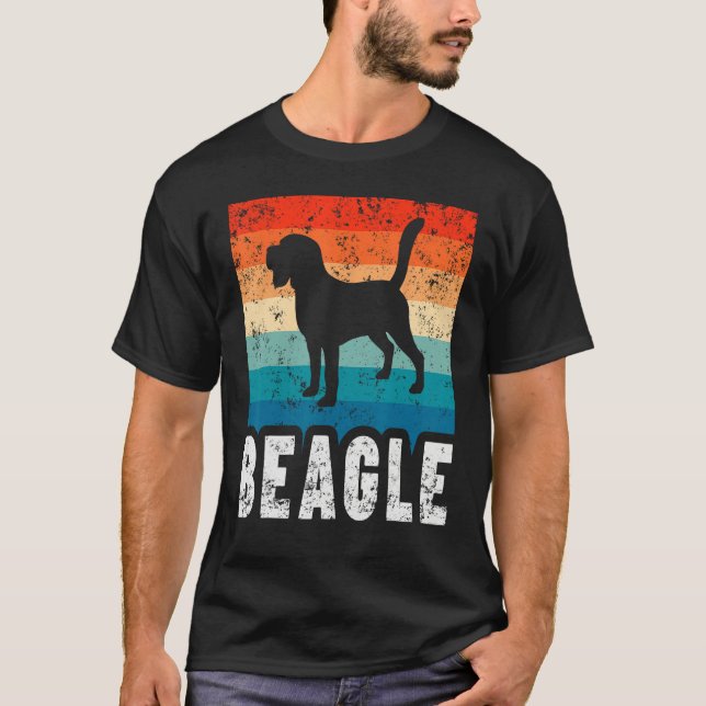 T-shirt Beagle Retro Stripes Vintage Silhouette Dog (Devant)