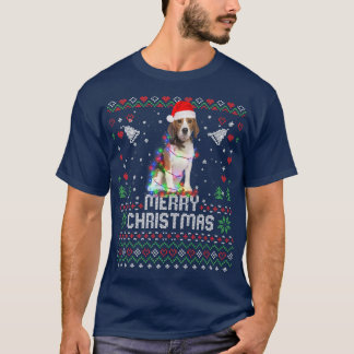 T-shirt Beagle Santa Hat Dog Christmas Tree Lights Holiday
