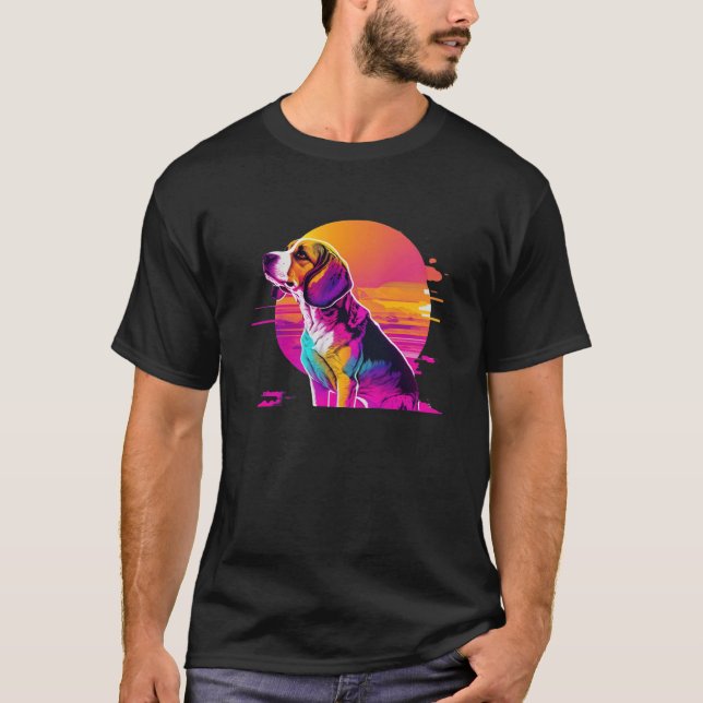 T-shirt Beagle Synthwave 80s Retrowave Aesthetic (Devant)