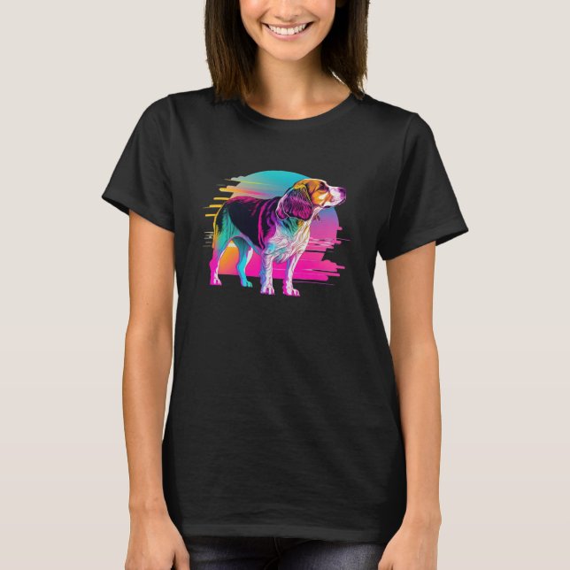 T-shirt Beagle Synthwave 80s Rétrowave esthétique (Devant)