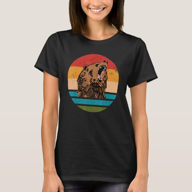 T-shirt Bear Angry Roar Retro Sunset Angry Bear (Devant)