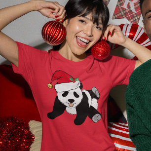 T-shirt Bear de panda de Noël mignonne à Santa Hat Femmes