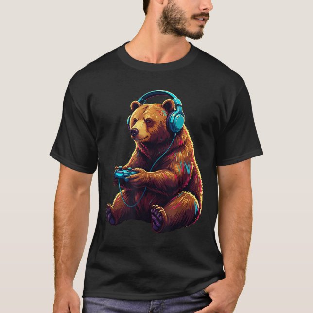 T-shirt Bear Gaming Animal Video Games Funny Bear  (Devant)
