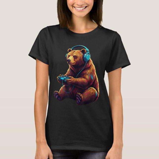 T-shirt Bear Gaming Animal Video Games Funny Bear  (Devant)