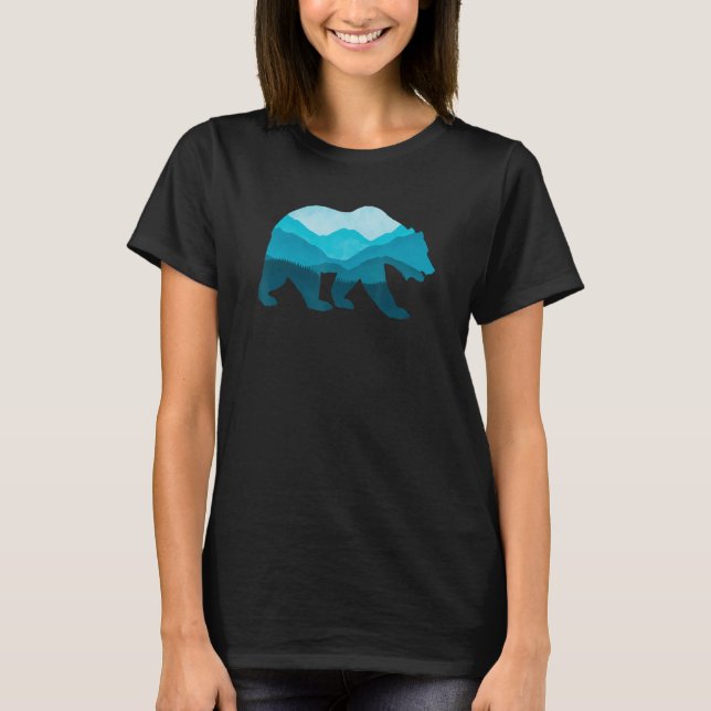 T-shirt Bear Silhouette Outdoor Landscape Wildlife Forest  (Devant)