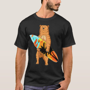 T-shirt Bear Surfer Surfboard Plage Été Vagues Surf Surf