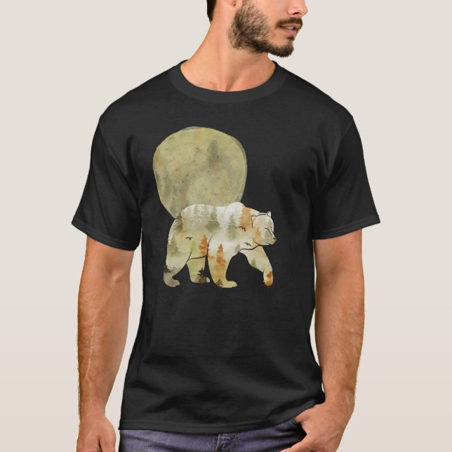 T-shirt Bear Walking in Woods Moon Peint Forêt Faune (Devant)