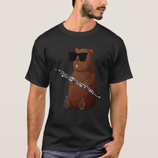 T-shirt Bear Wearing Sunglasses Playing Oboe (Devant)