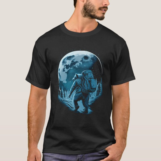 T-shirt Bear With Backpack Travels On The Moon Graphic (Devant)