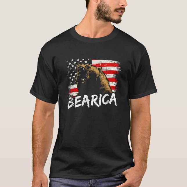 T-shirt Bearica American Grizzly Bear Cool Patriotique USA (Devant)