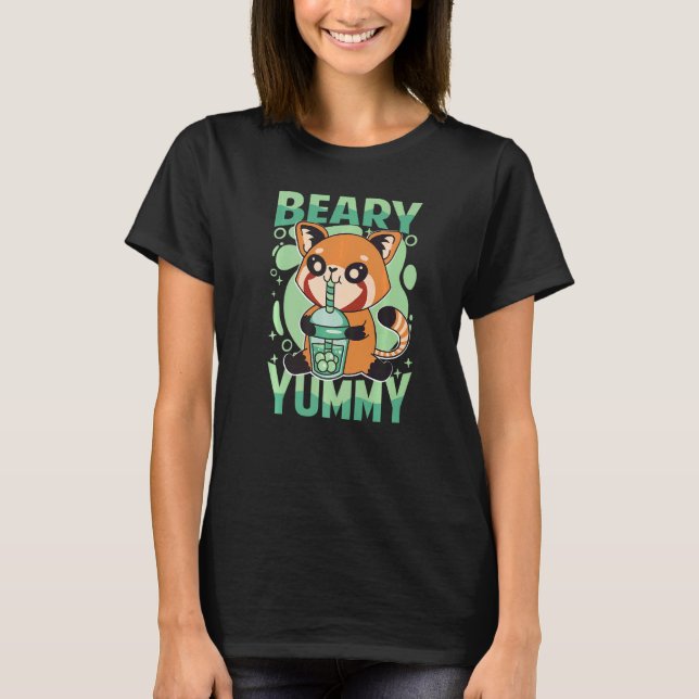 T-shirt Beary Yummy Cute Panda Rouge Thé Lait 1 (Devant)