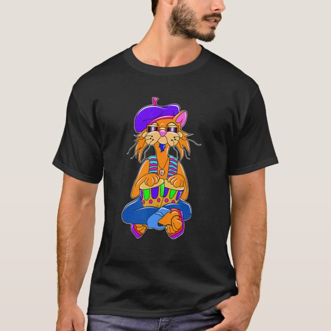 T-shirt Beatnik Hippy Cat (Devant)