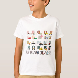 T-shirt Beau Alphabet ABC Camions, Véhicules de transport