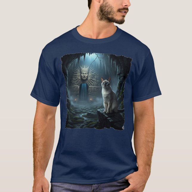 T-shirt Beau chat à l'intérieur d'un temple éffrayant. (Devant)