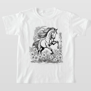 T-shirt Beau Cheval d'élevage & Fleurs Peindre un