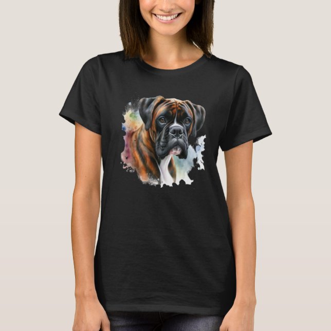 T-shirt Beau chien de boxe en aquarelle (Devant)