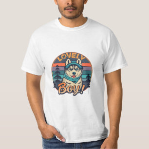T-shirt Beau Cool Boy Vintage Retro Husky Puppy