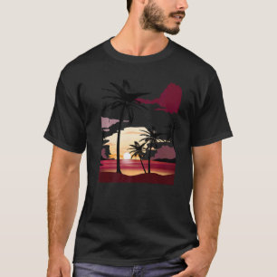 T-shirt Beau Coucher De Soleil Rouge Profond Avec Palm Tr 